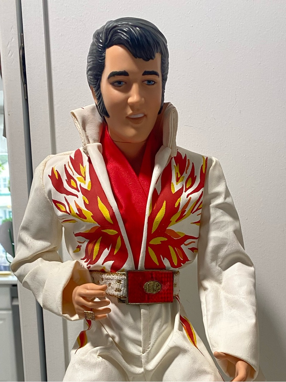 Vintage Elvis in White and Red Flame Embroidered Jumpsuit Jacket